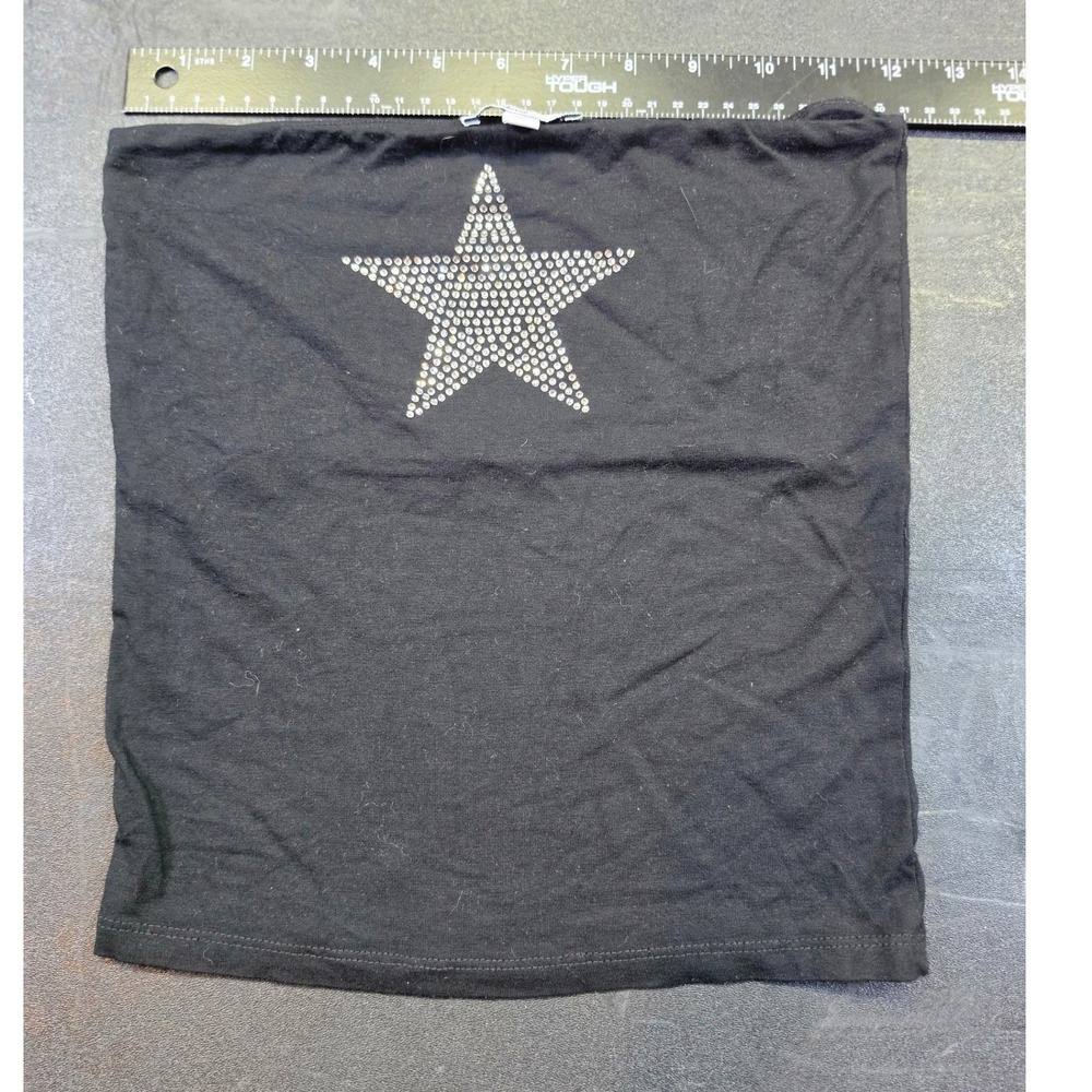 Subdued Womens Tube Top Black Rhinestone Star Strapless Crop Top Size M